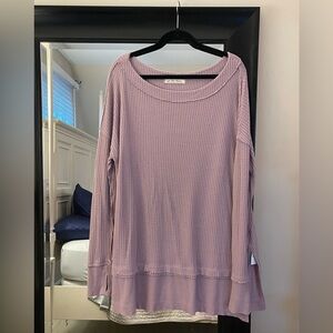 We The Free Lavender Waffle-Knit Long Sleeve Top
